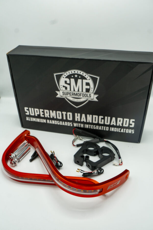 Red supermoto handguards with indicators blinkers